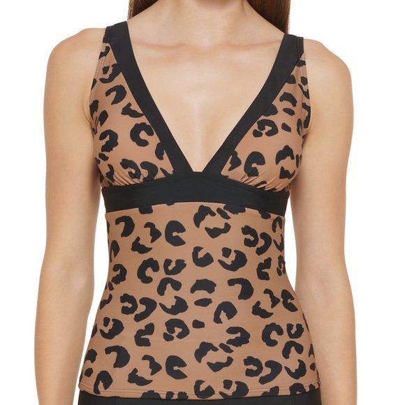 DKNY Leopard Print Tankini Top Size Large - Picture 1 of 9